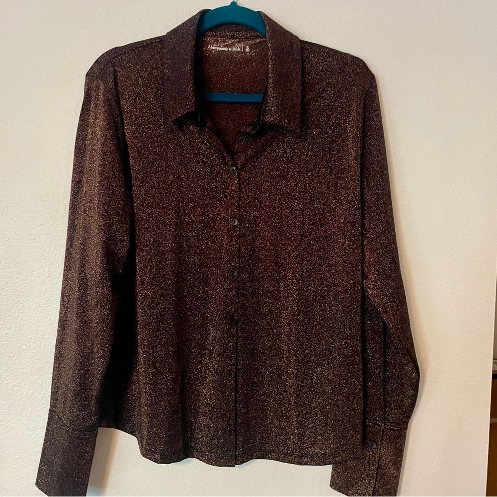 Abercrombie Top - long sleeve sparkle button up top XL - copper shimmer color
